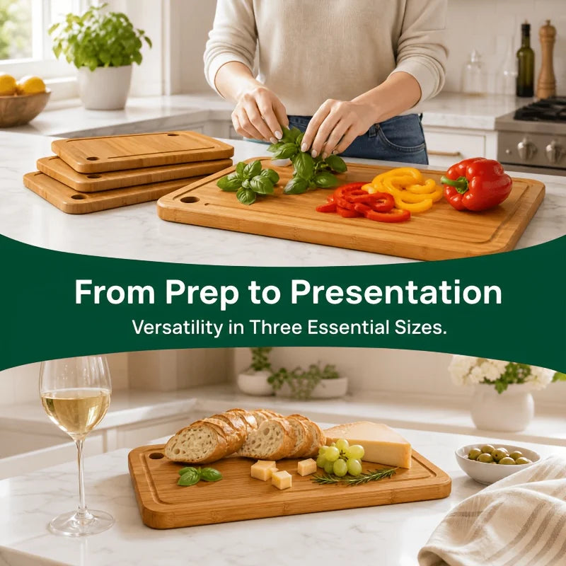 Bamboo Cutting Board With Juice Slot And Non Slip Pads