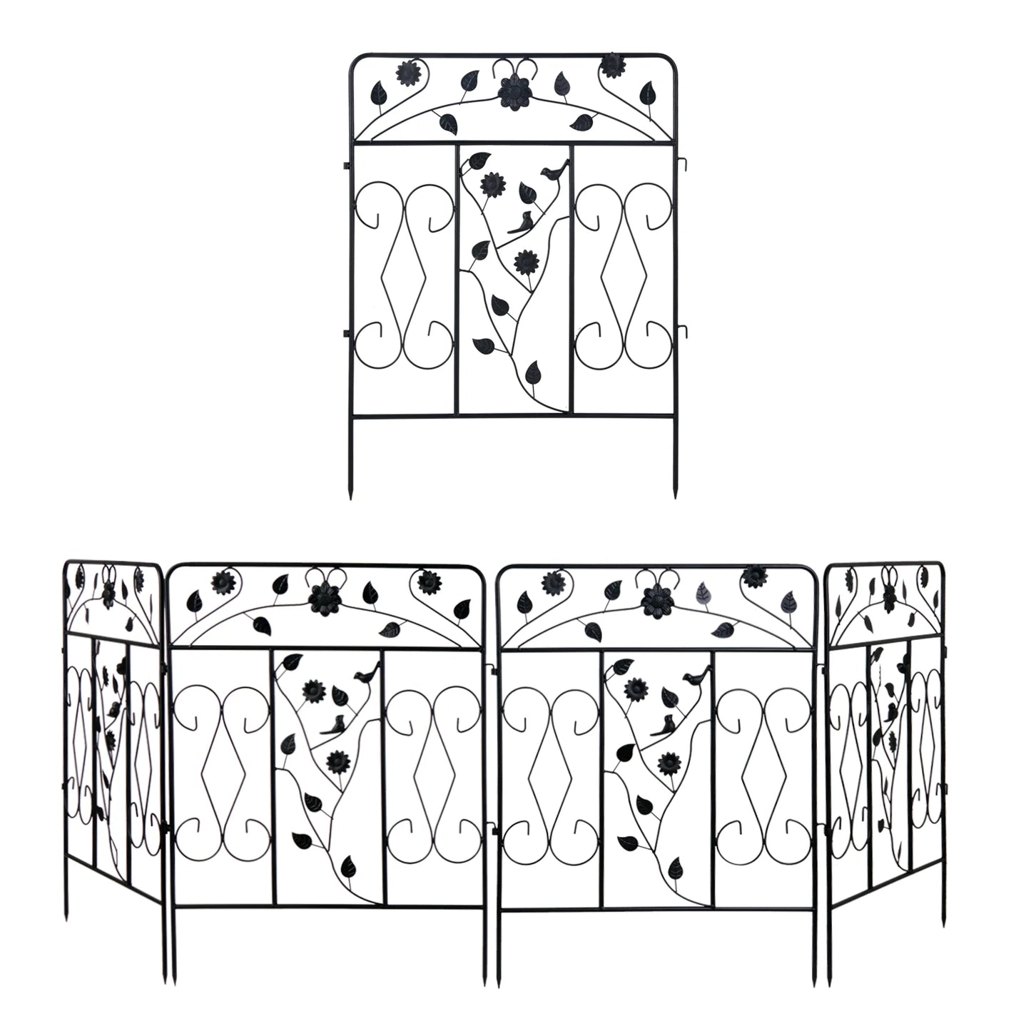 Decorative Powder Coated Metal Garden Fence Panel With Folding Border