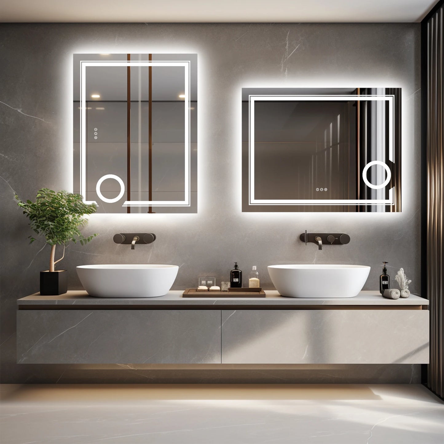 LED Lighted Smart Bathroom Mirror With 3x Magnifier Dimmable AntiFog