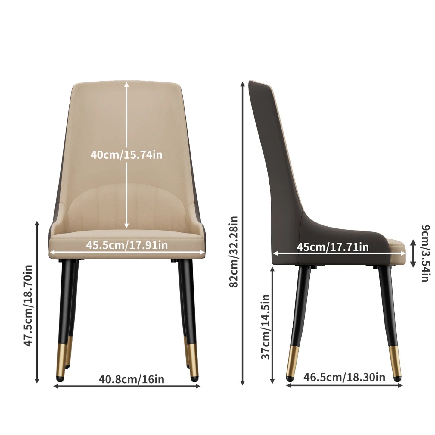 Two Premium Faux Leather Dining Chairs With Metal Legs