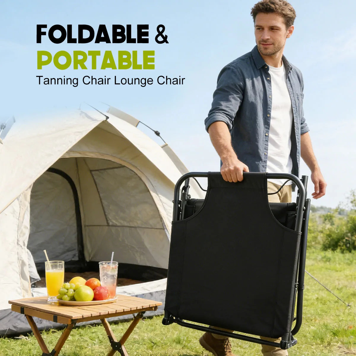 Adjustable Folding Camping Lounge Chair With Removable Soft Cushion And 3 Position Reclining