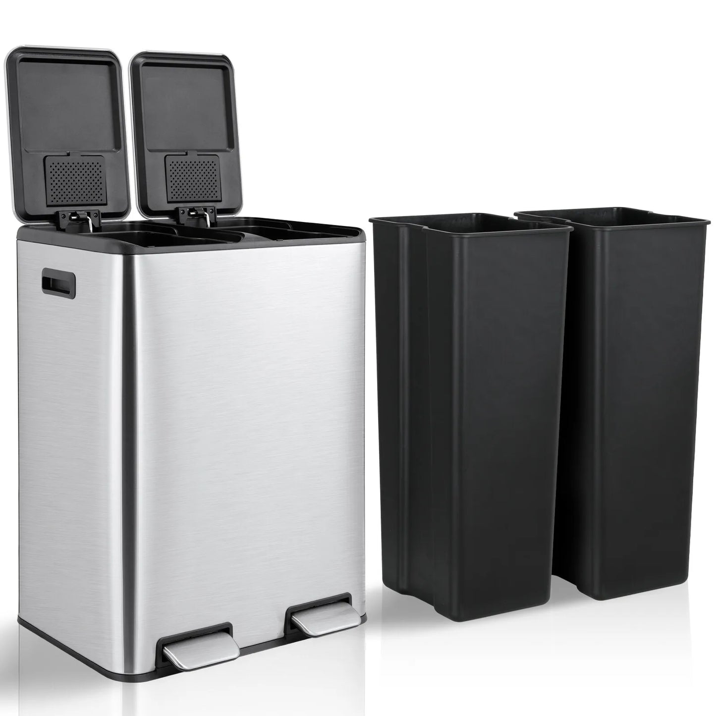 Stainless Steel Dual Trash Can With Built In Filter Box