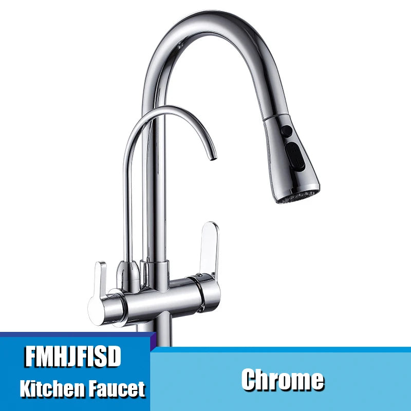 Fmhjfisd Pure Water Kitchen Faucet Dual Handle Pull Out Drinking Water Hot Cold