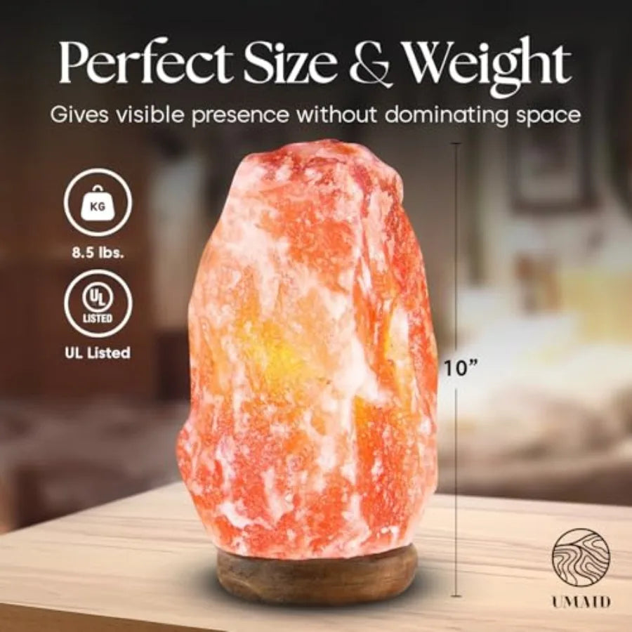 Himalayan Salt Lamp 8 10" 7 11 lb Dimmable Pink Rock Salt Lamp with Wooden Base and Night Light Bulb, Spa Home Decor Lamp for B
