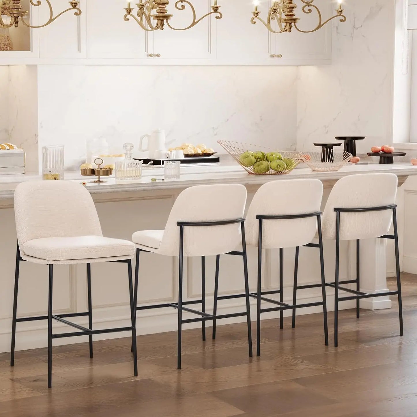 Counter Height Bar Stools Set Of 4 With Back Modern Upholstered Fabric