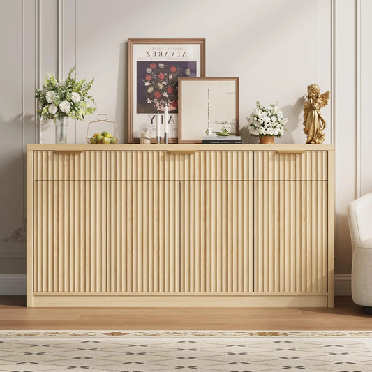 HiMISS Fluted Buffet Sideboard Cabinet With Drawers, Doors And Shelves