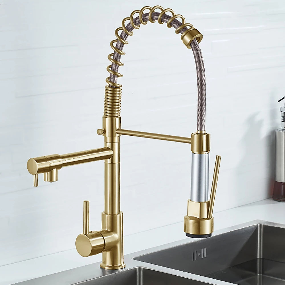 DQOK Brushed Spring Pull Down Kitchen Faucet Hot Cold Water