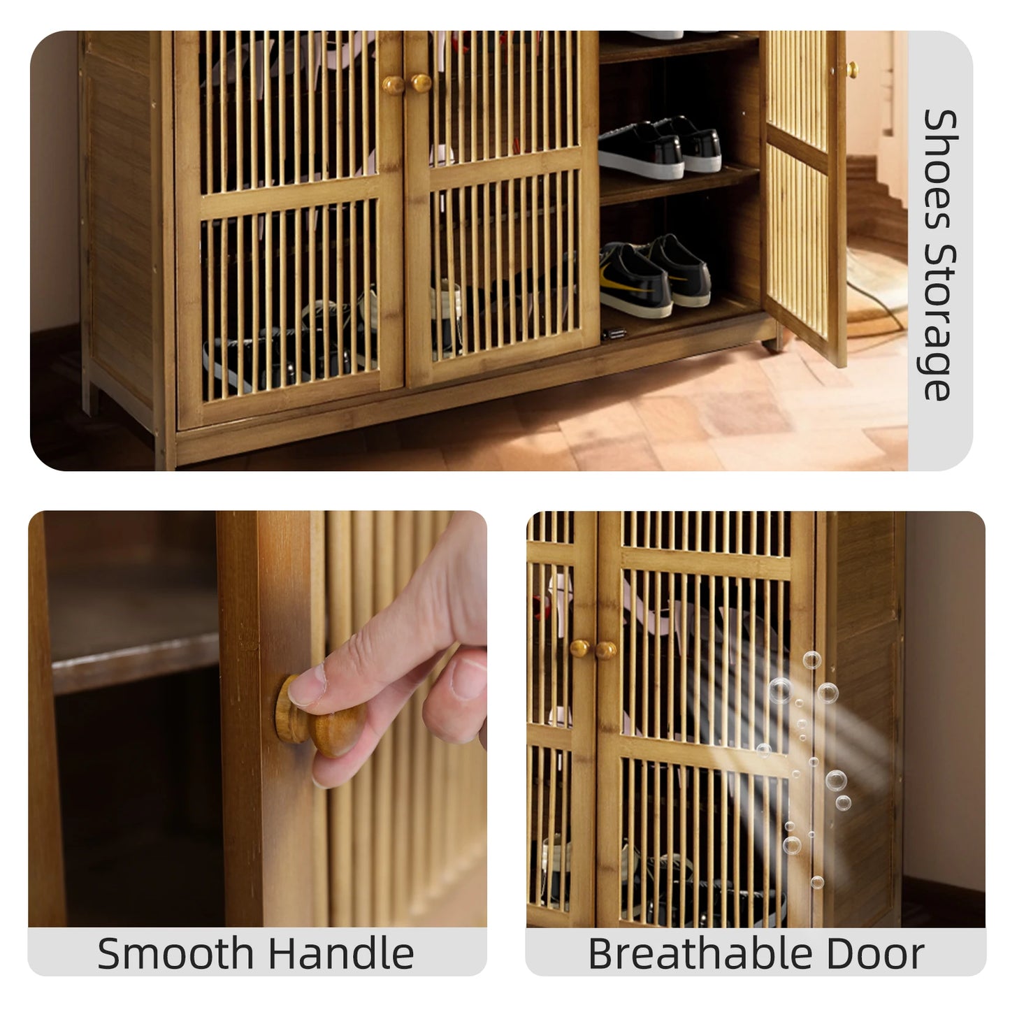 Wooden Shoe Storage Cabinet With Doors For Entryway