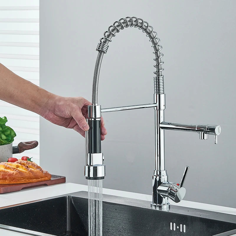 Saeuwtowy Chrome Pull Down Kitchen Faucet Hot Cold Deck Mounted