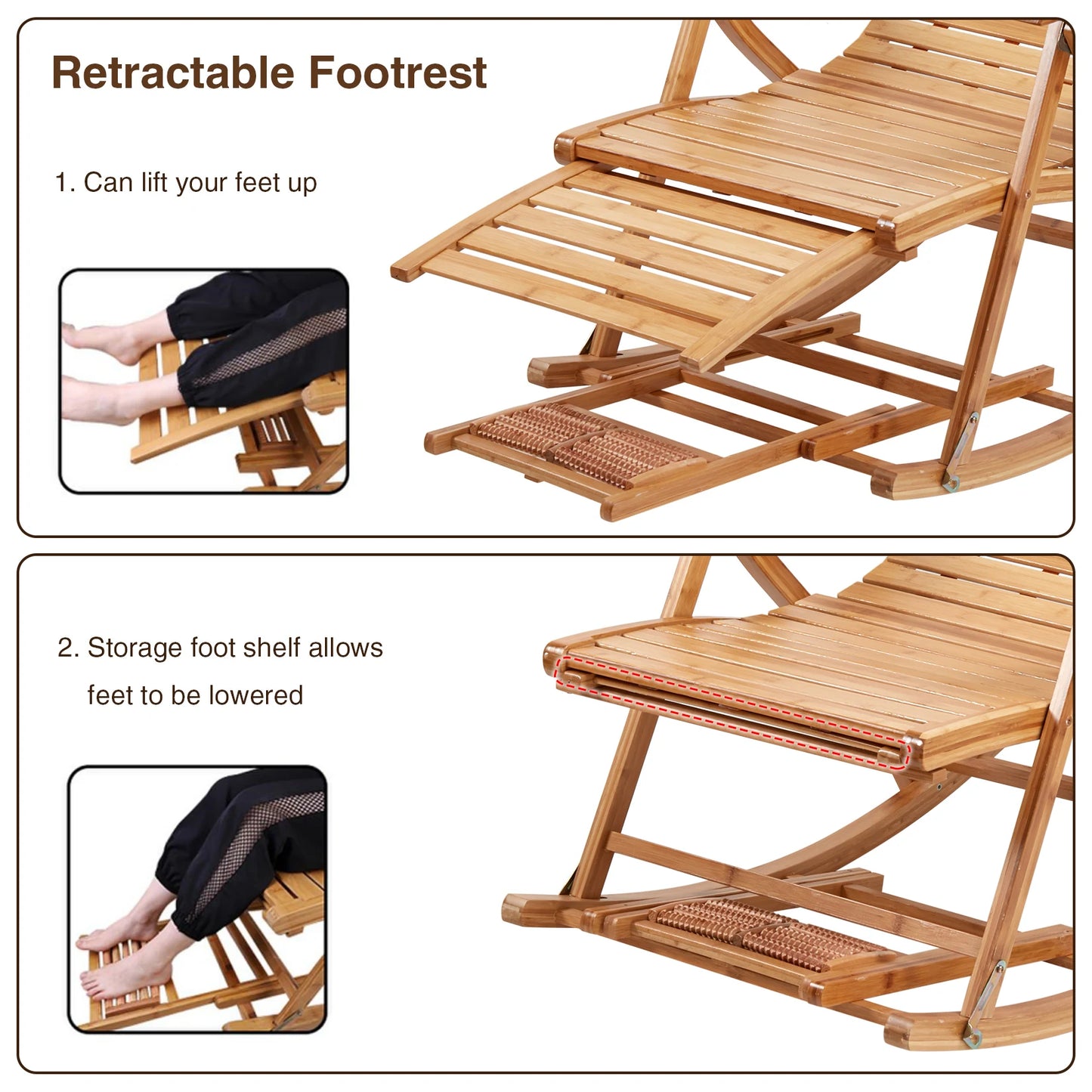 Bamboo Folding Rocking Chair Heavy Duty For Outdoor Patio Use