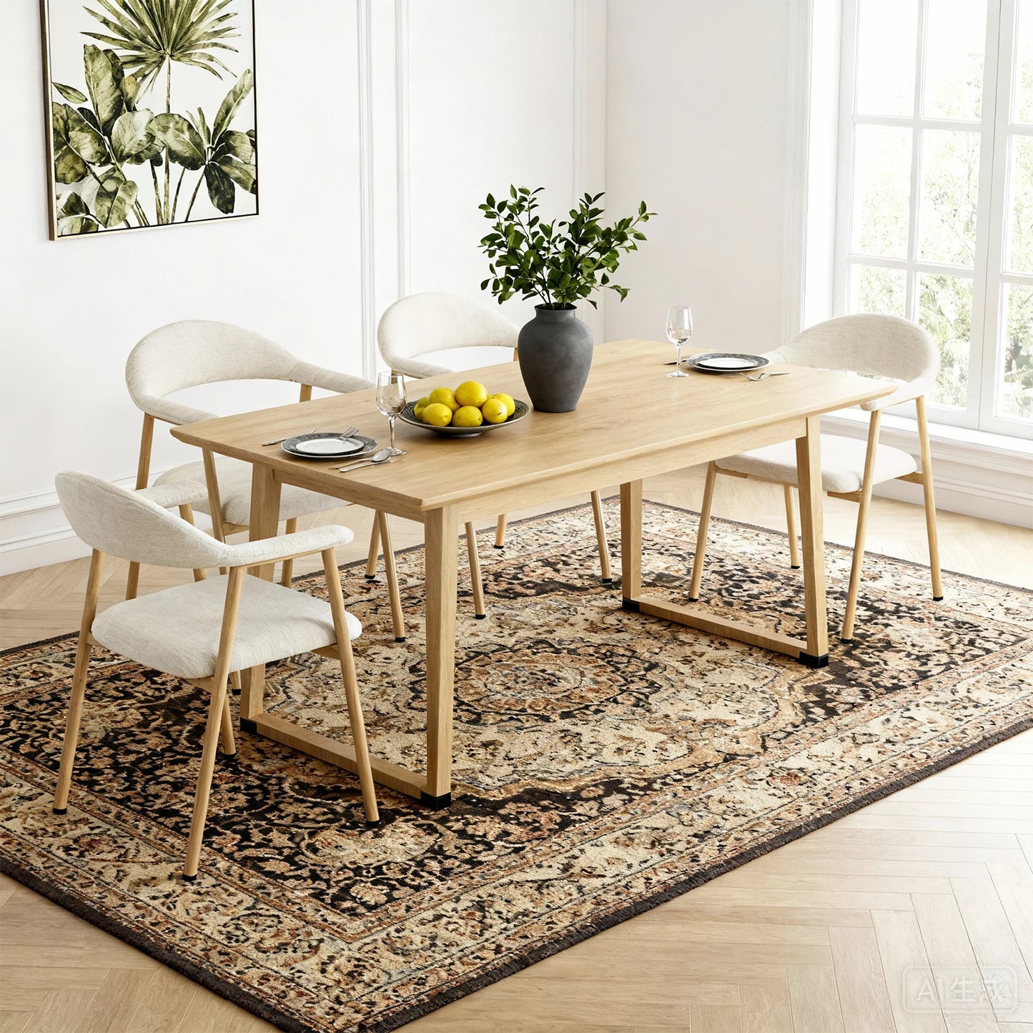 JHK Linen Fabric Upholstered Living Chairs Set of 2 Modern Farmhouse Kitchen Side Chairs with Curved Backrest and Metal Legs Accent Chairs for Dining Room