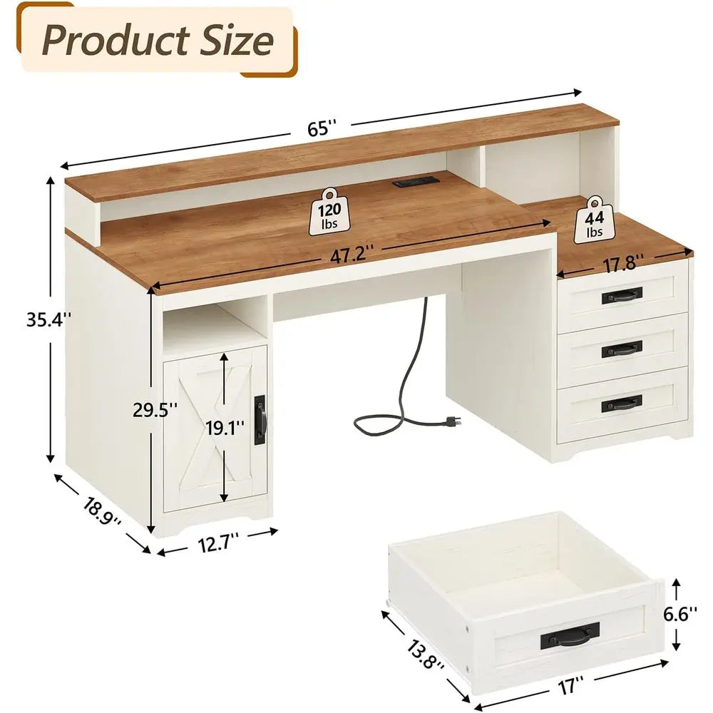 Computer Desk With Power Outlets Storage Cabinet Printer Stand