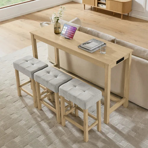Premium Solid Wood Dining Table And Upholstered Stool Set