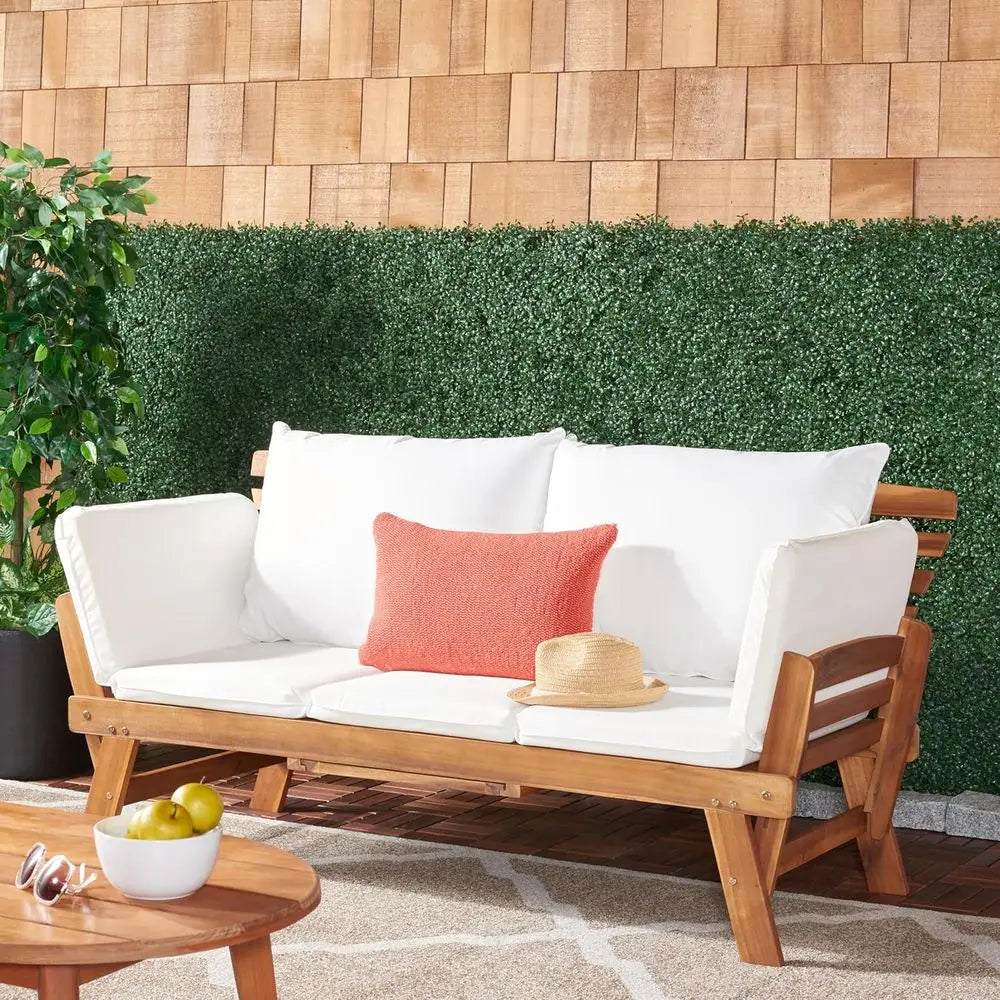 LuxeMerge Outdoor Acacia Wood Expandable Loveseat Daybed