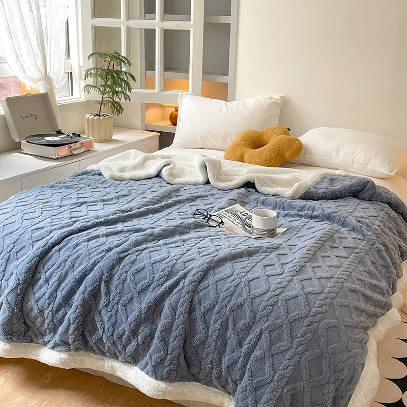 KDV Plush Fleece Double Layer Multifunctional Blanket Diamond Striped Throw