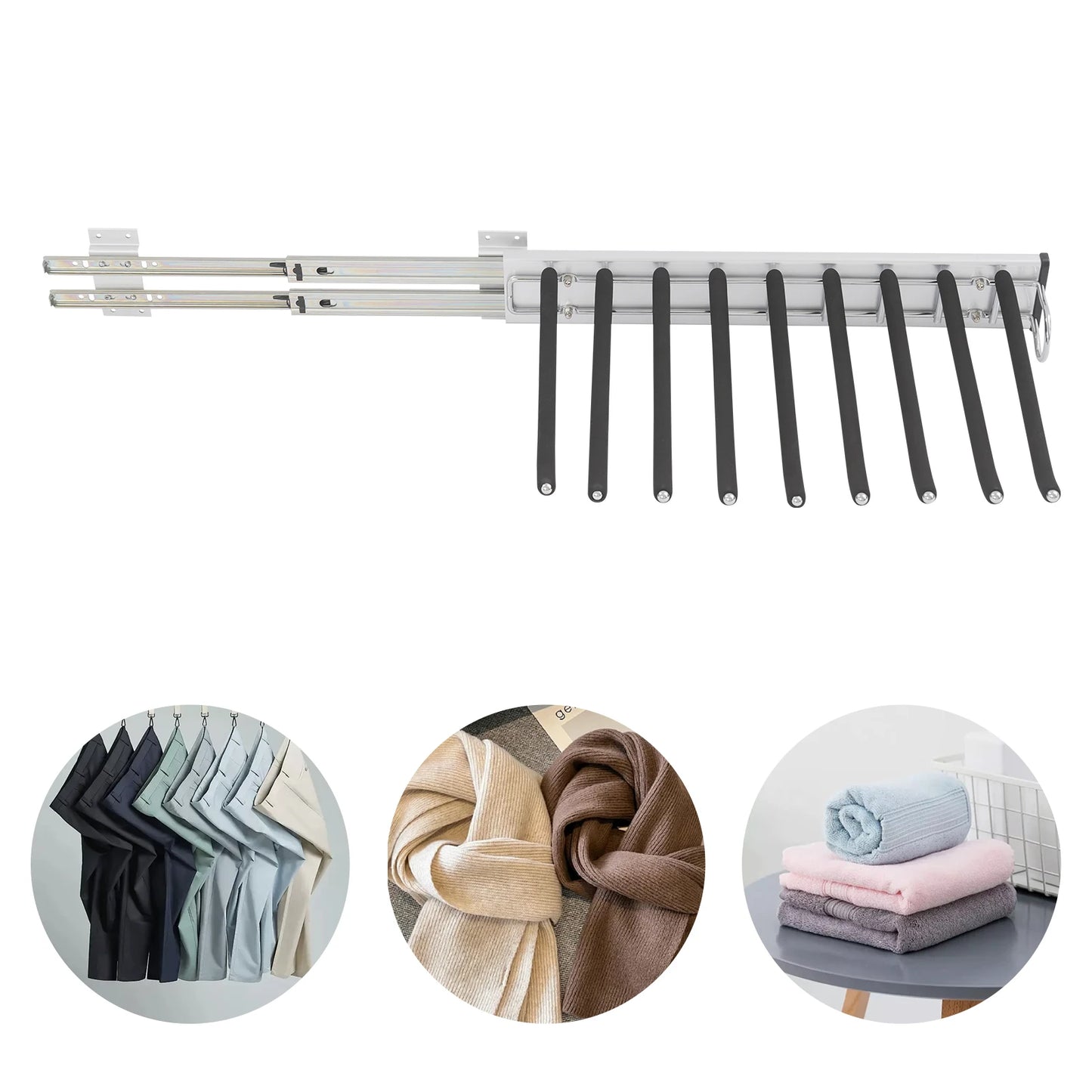 Bymaocar Pull Out Trousers Rack Nine Rods Wall Mount Organizer