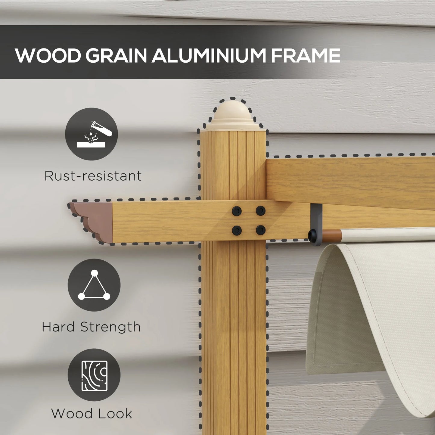 Retractable Pergola With Wood Grain Aluminum Frame