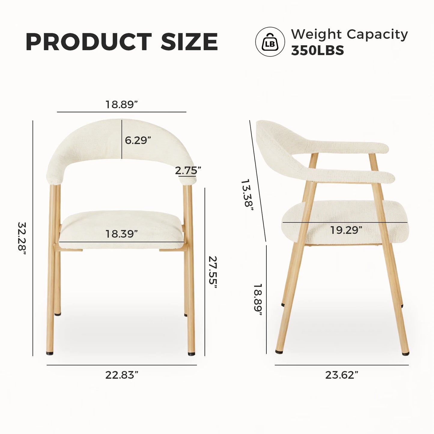JHK Linen Fabric Upholstered Living Chairs Set of 2 Modern Farmhouse Kitchen Side Chairs with Curved Backrest and Metal Legs Accent Chairs for Dining Room