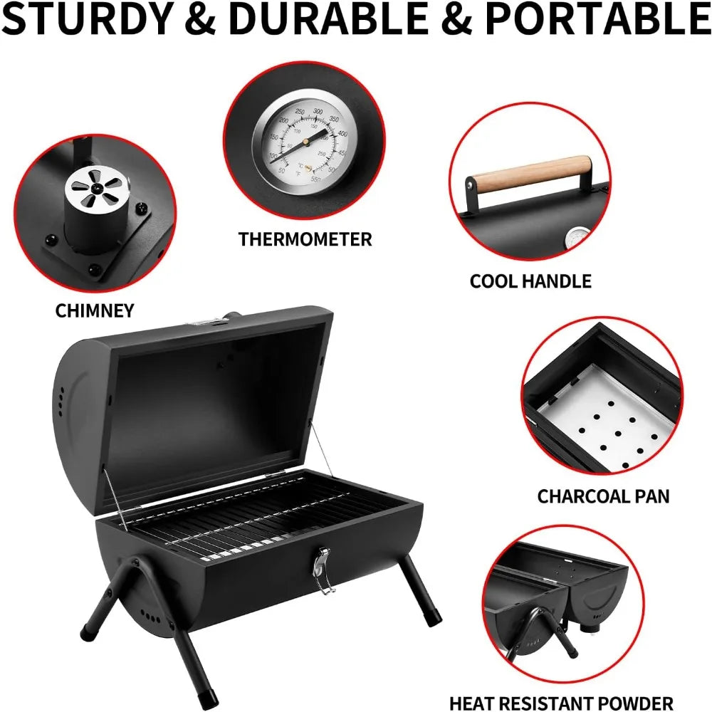 NBVCX Portable Charcoal Tabletop Grill Smoker for Outdoor Camping