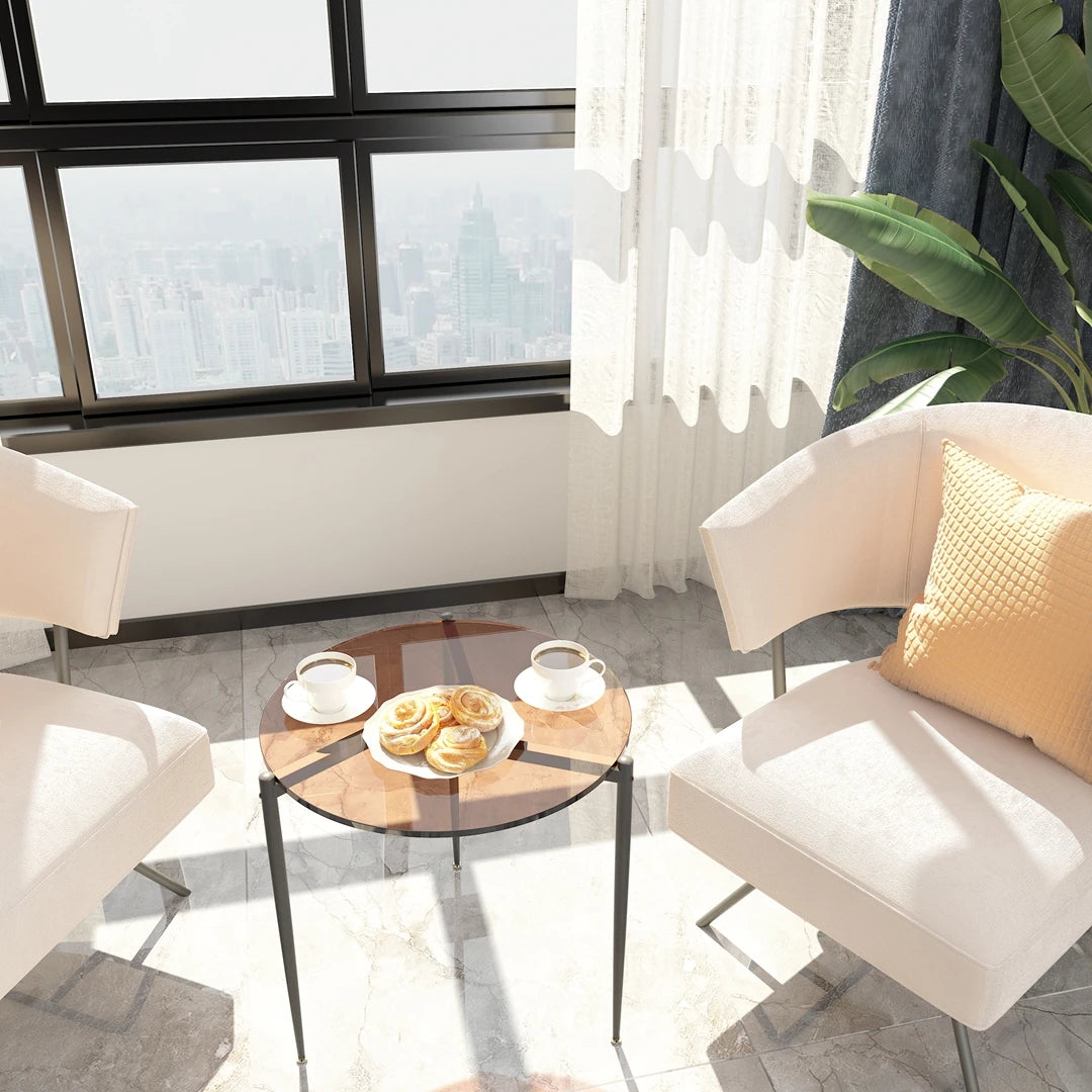 Modern Tempered Glass Round Side Table With Metal Frame