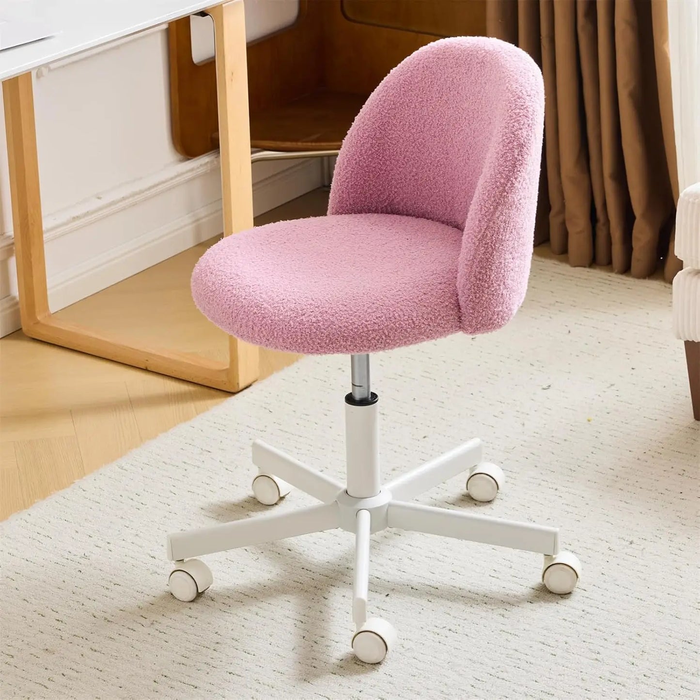 Velvet Vanity Chair With Back And Silent Wheels For Office