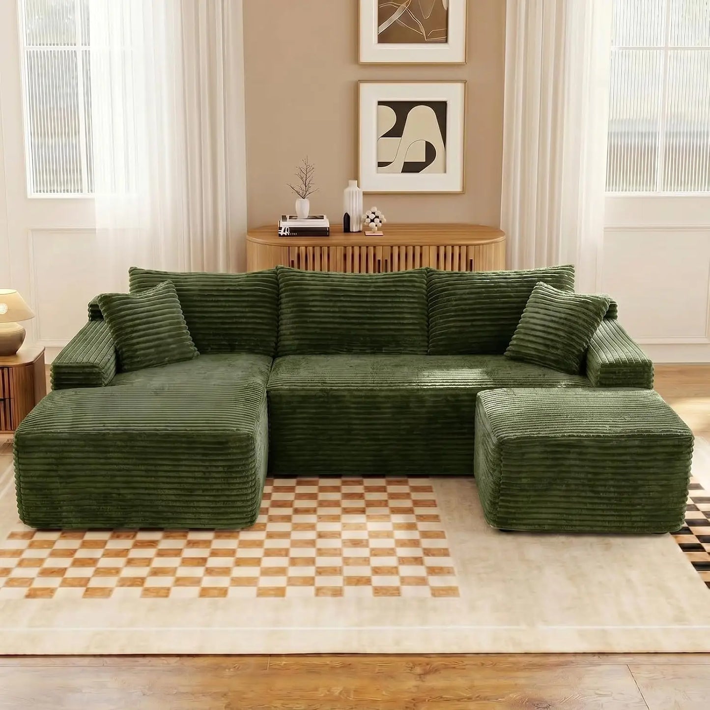 Modular U Shaped Sectional Cloud Couch With Ottoman And Sleeper