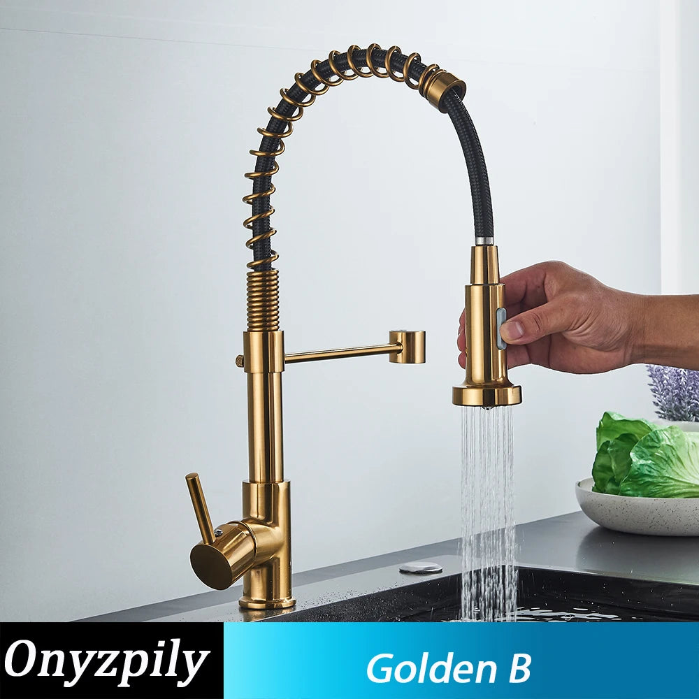 Onyzpily Kitchen Sink Faucet Pull Down Sprayer Single Handle Stainless Steel