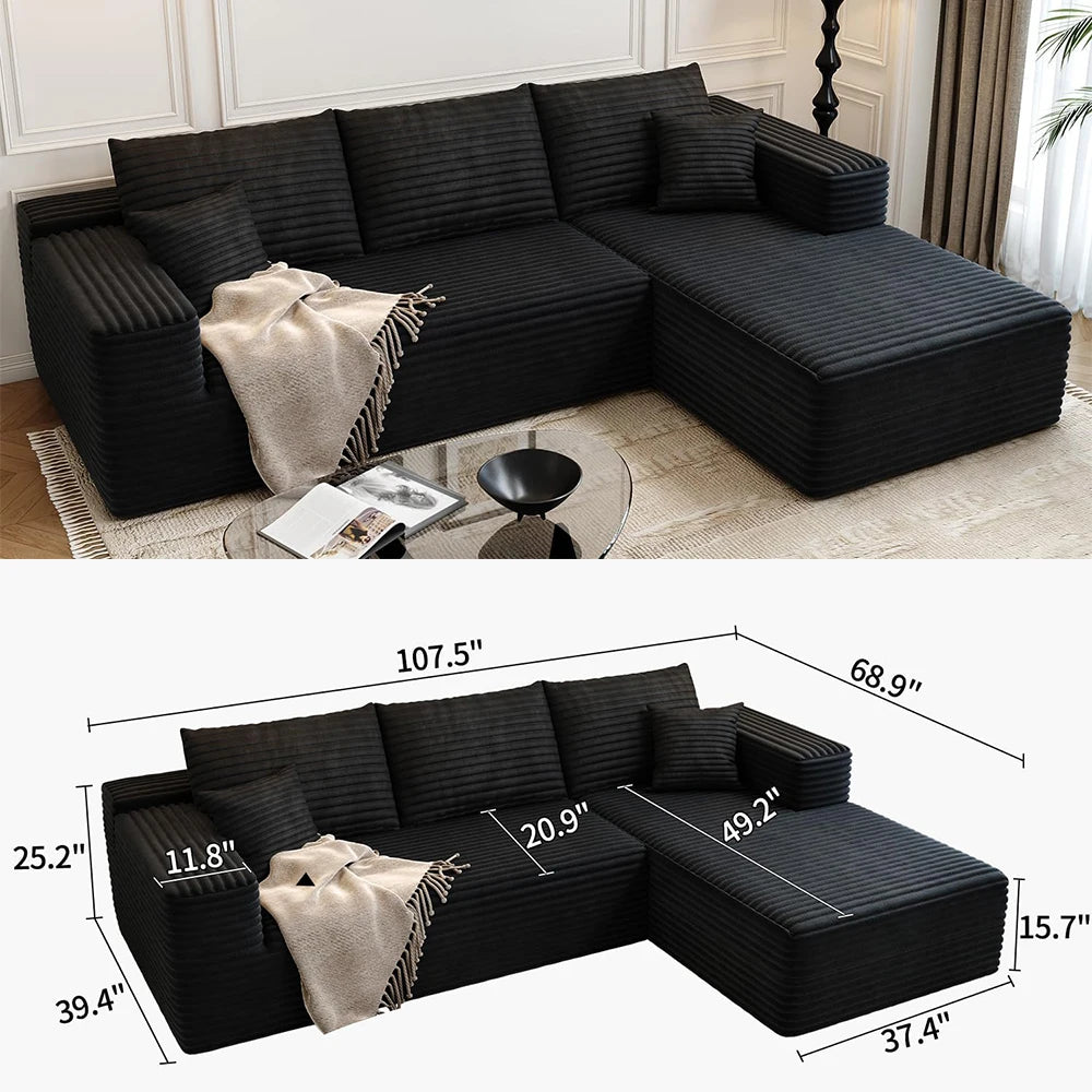 YQXH CN Cloud-Style Sectional Sofa With Corduroy Cover