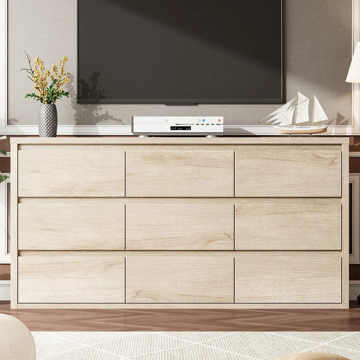 Acekool Modern Wood Dresser With 9 Drawers And Handleless Design