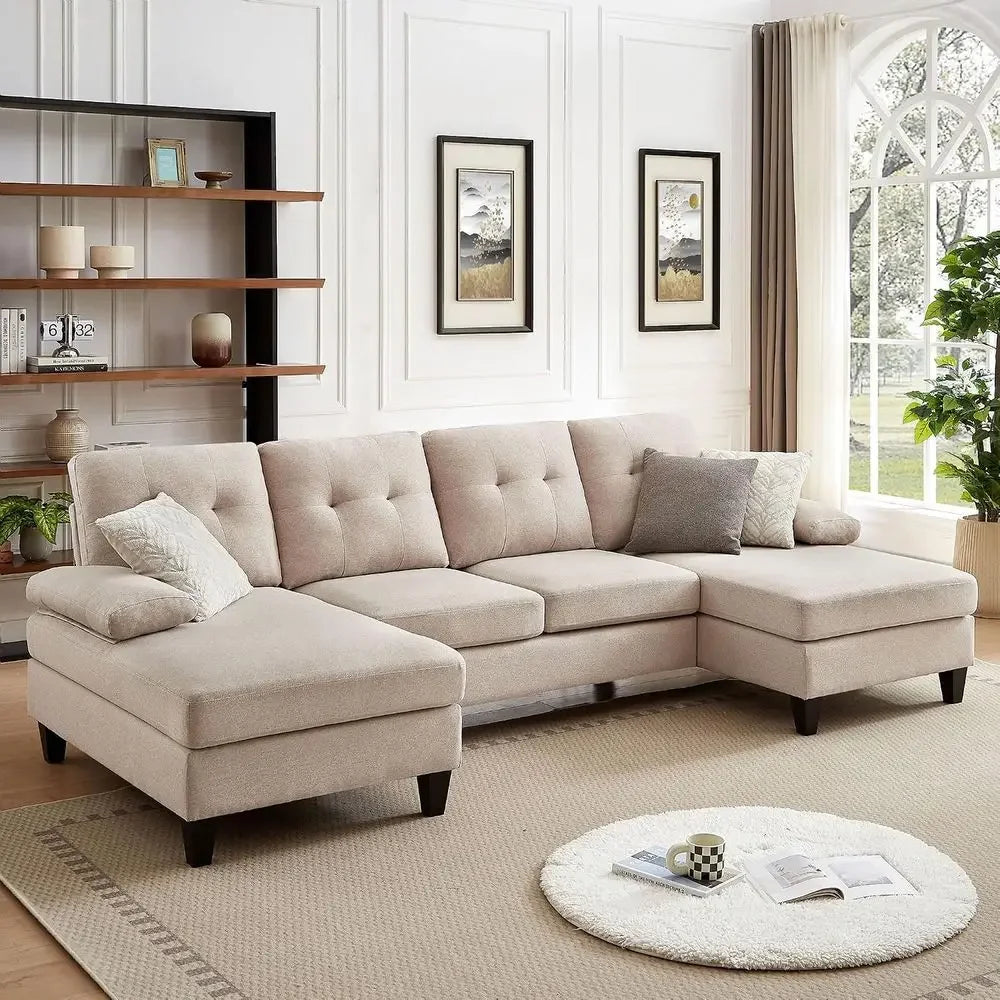 Modern U Shaped Upholstered Sectional Sofa With Double Chaise