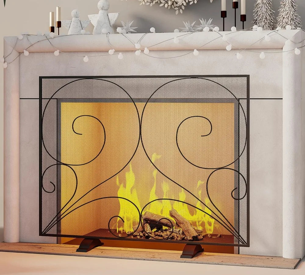 Handcrafted Solid Wrought Iron Single Panel Fireplace Screen