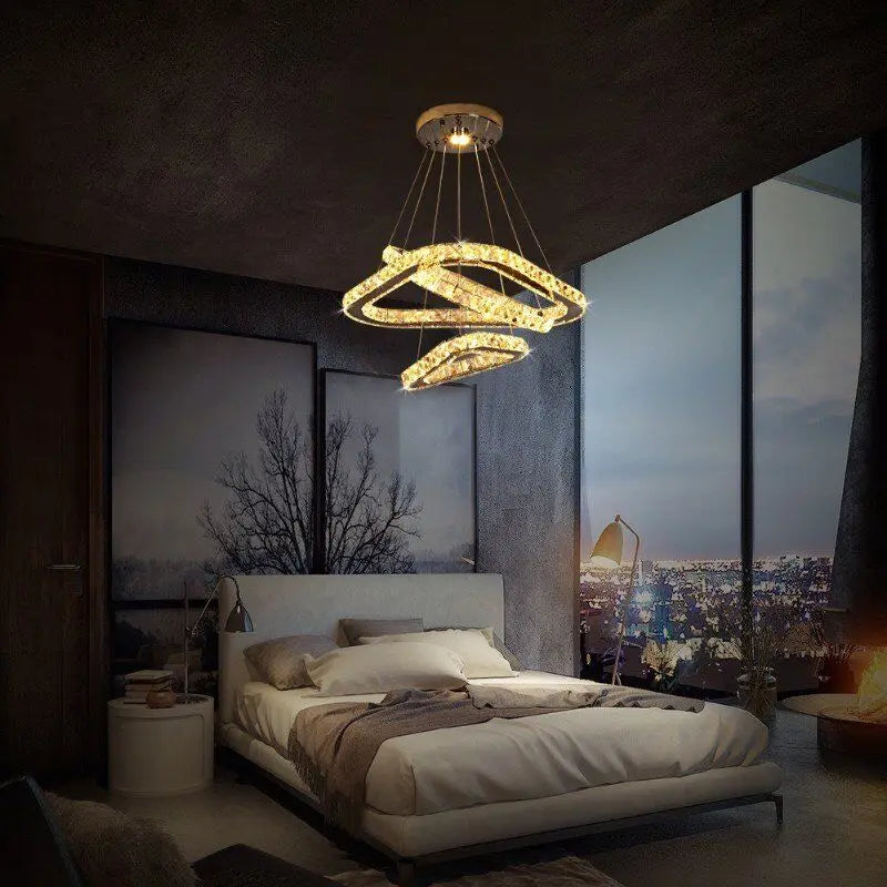 Vetulus Modern Led Crystal Chandelier Triangle Chrome Ceiling Light