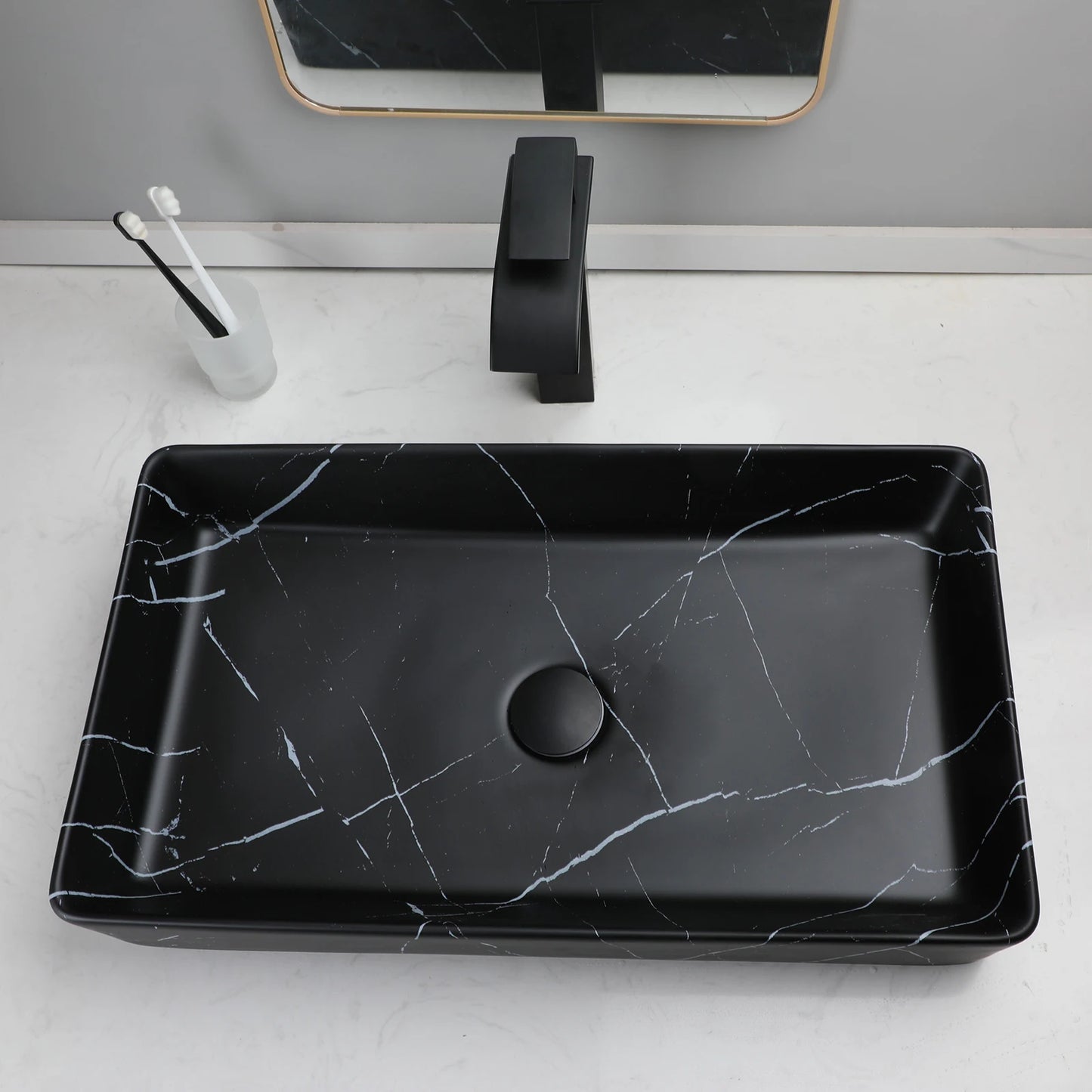 KEMAIDI Rectangular Ceramic Vessel Bathroom Sink With Drainer