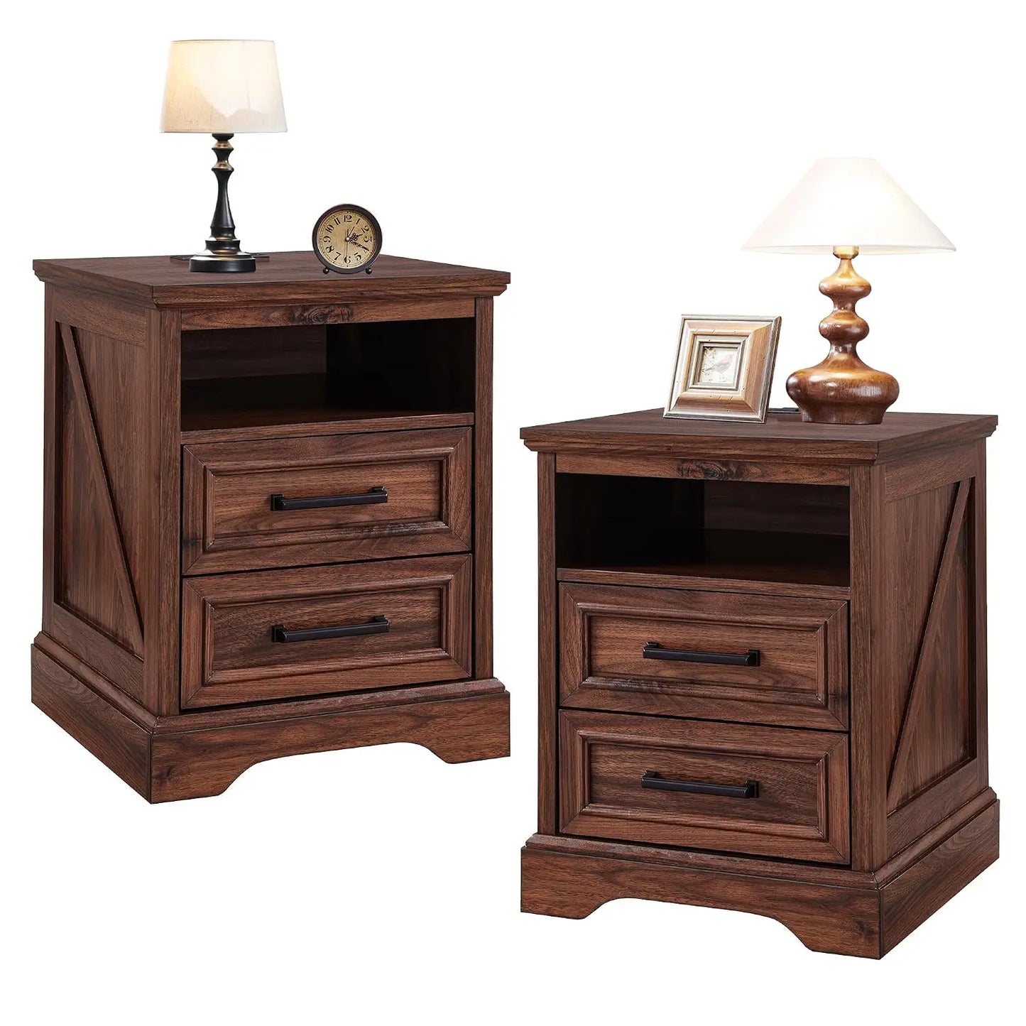 Farmhouse Nightstands Set Of Two Drawers And Charging Station