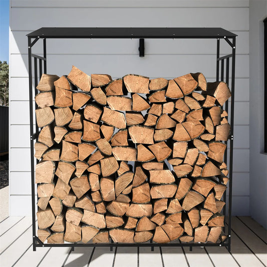 Outdoor Metal Firewood Rack and Log Storage Shed with Waterproof Roof