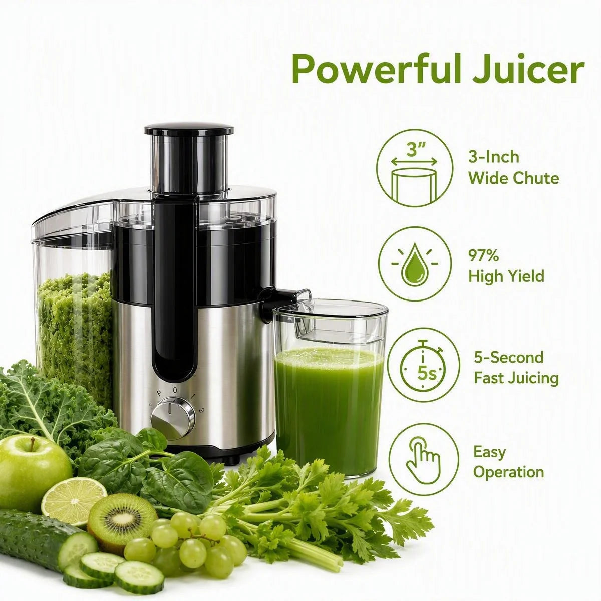 Automatic Centrifugal Juicer With Wide Feed Chute For Fresh Produce