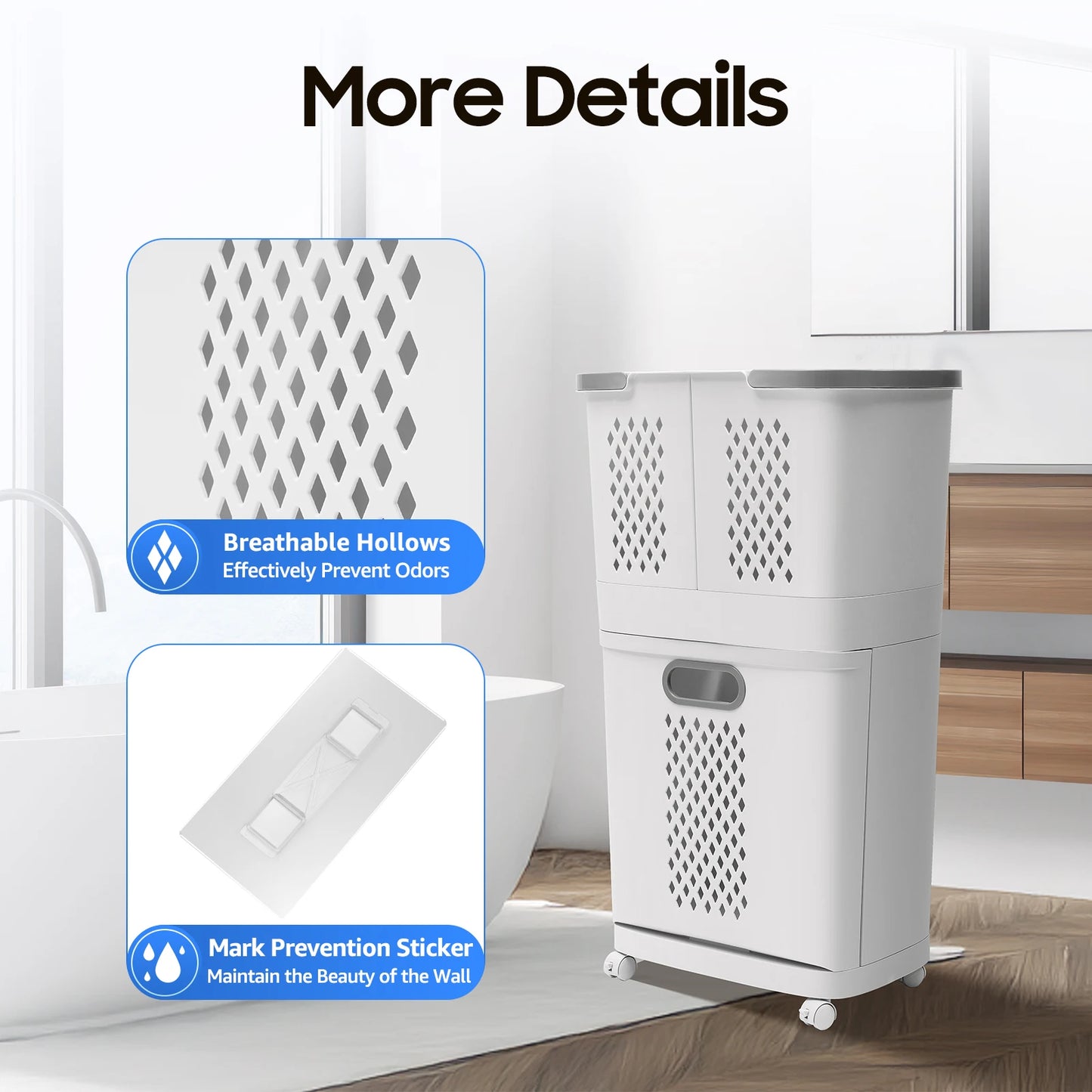 Bymaocar 2 Tier Bathroom Laundry Sorter With Wheels Removable Basket