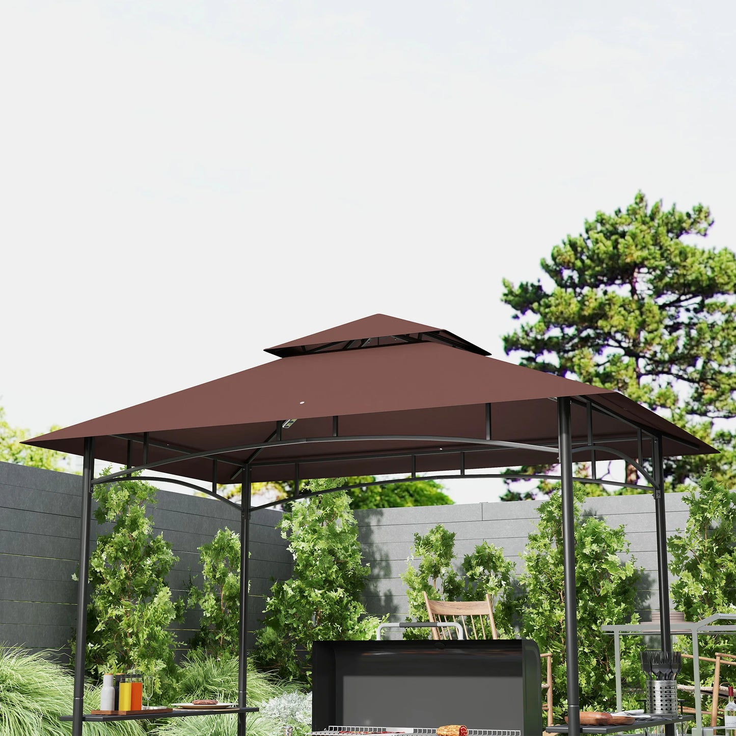 2 Tier Outdoor BBQ Gazebo Shelter for Grilling Sun Protection