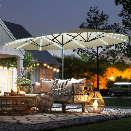 Patio Umbrella With Built-In Solar Lights UPF50+ For Outdoor Use