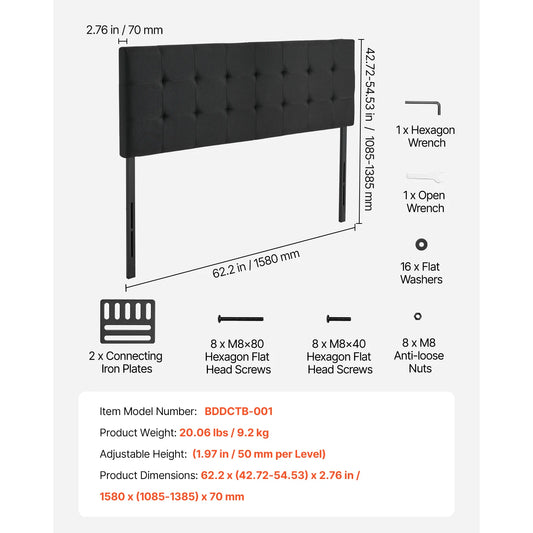 SucceBuy Adjustable Height Diamond Tufted Headboard for Beds