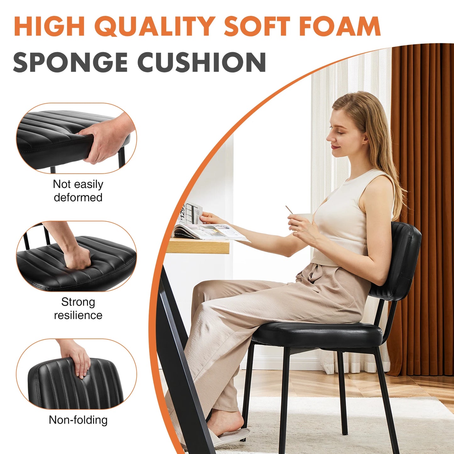 JHK Dining Chairs Set Of 2 Ergonomic Lumbar PU Leather