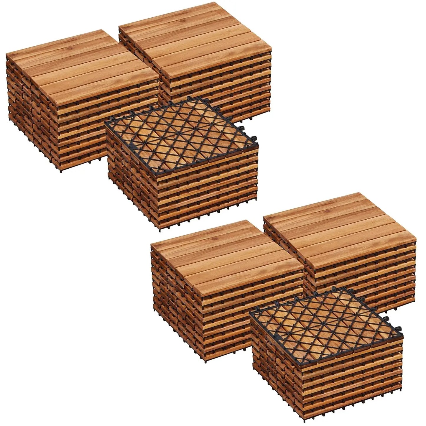 Acacia Wood Interlocking Flooring Tiles Outdoor Waterproof PVC Base