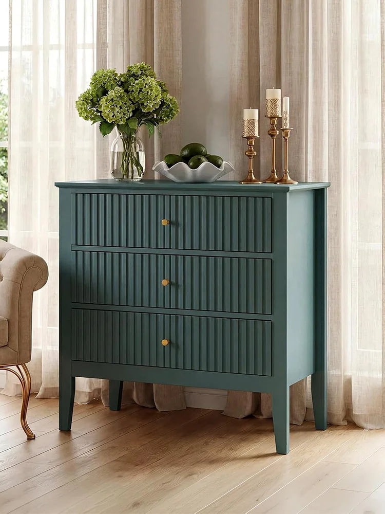 HiMISS Fluted Nightstand With Charging Station And Three Drawers