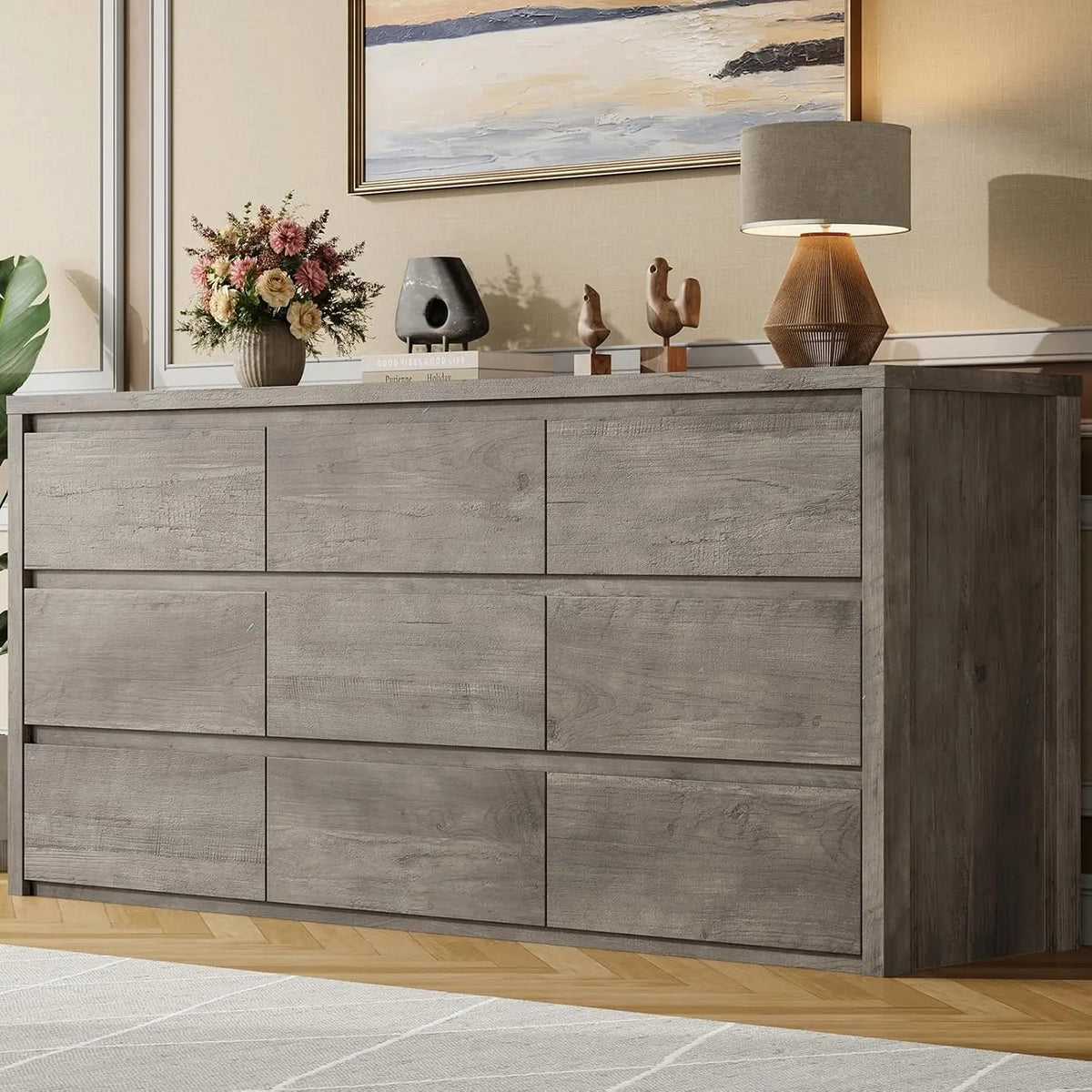 Acekool Modern Wood Dresser With 9 Drawers And Handleless Design