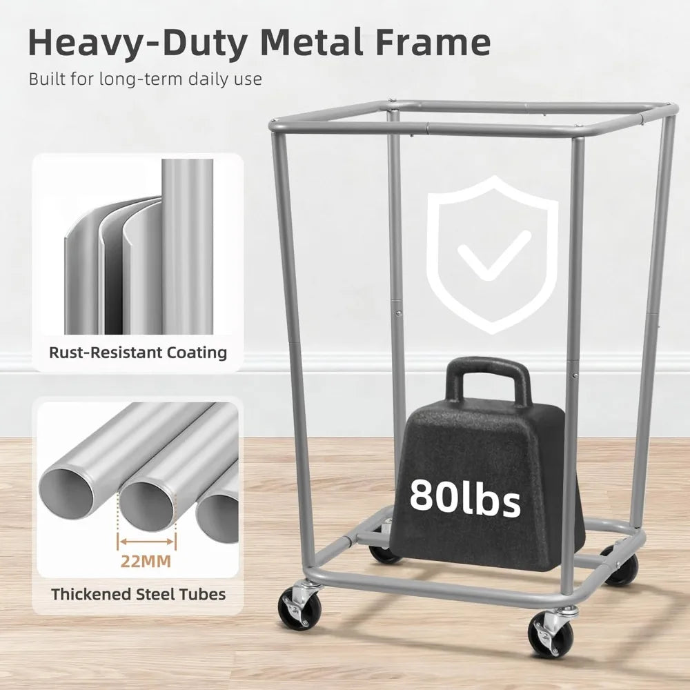 Industrial Laundry Hamper on Heavy Duty Steel Frame with Wheels