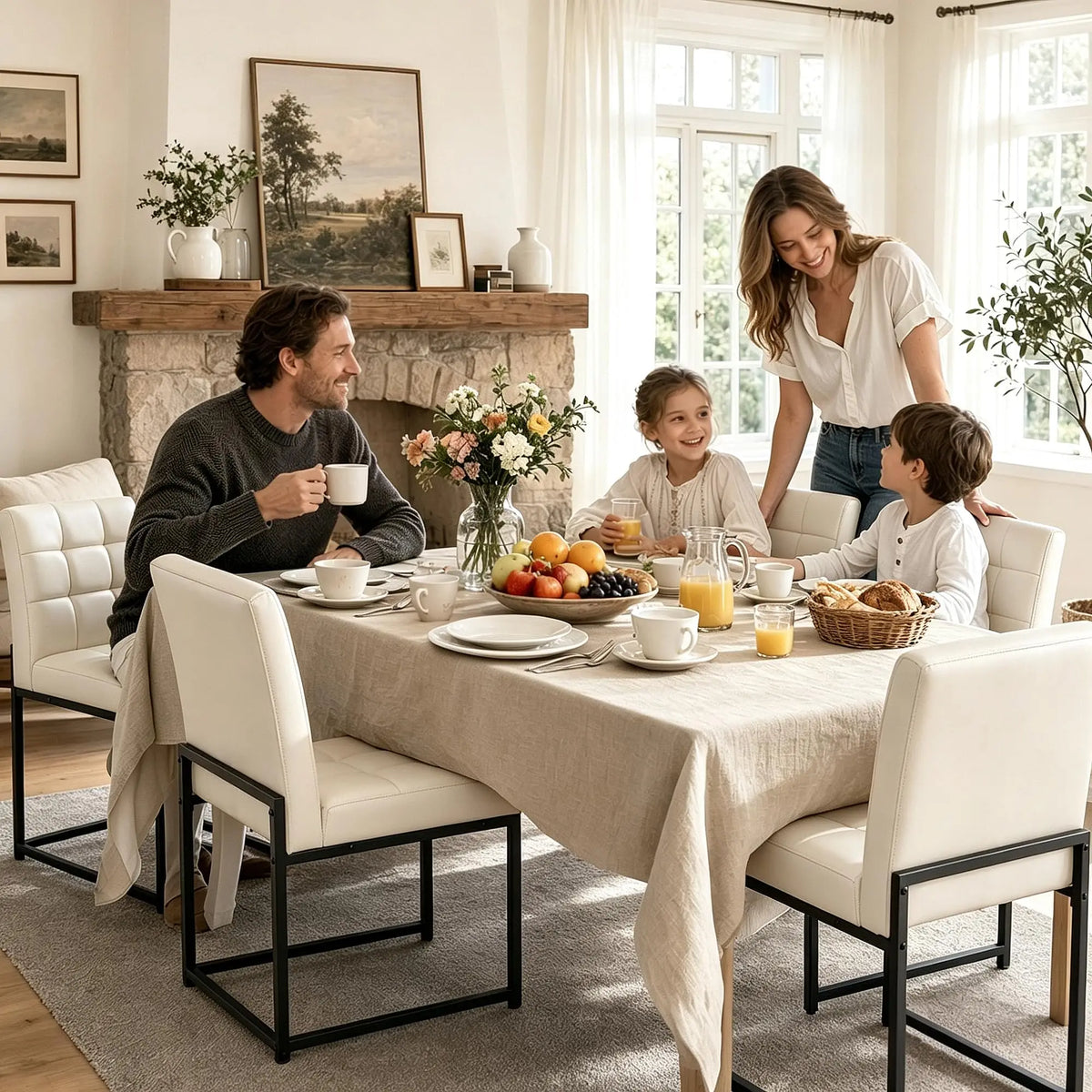 HiMISS Upholstered Dining Chairs With Grid Back And Metal Legs