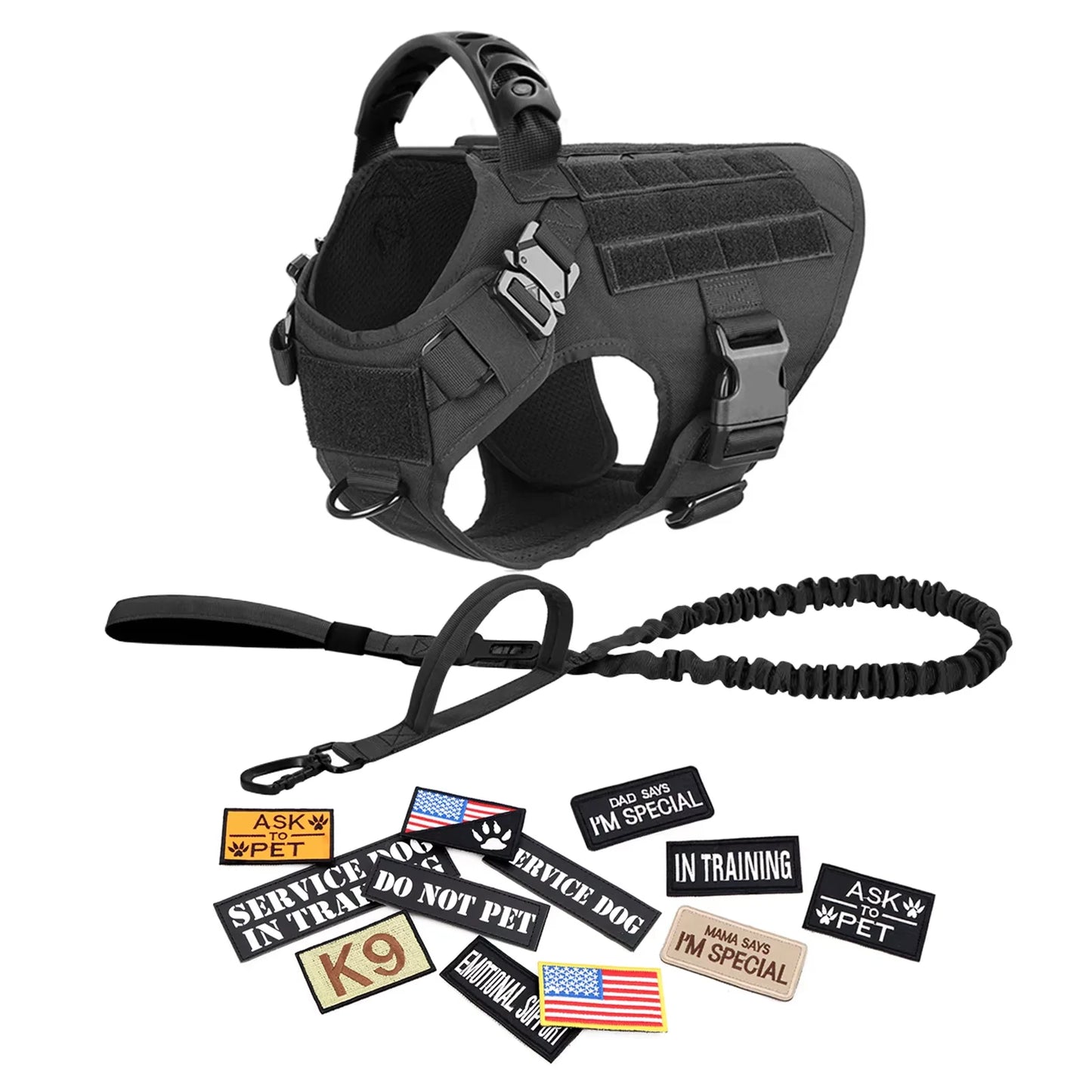 Military Style Dog Harness Vest Set With Leash And Patches For Malinois