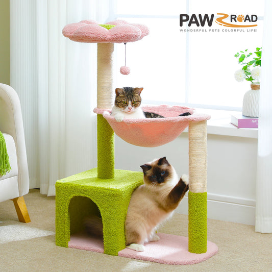 PETEPELA Flower Cat Tree With Metal Frame Hammock For Cats