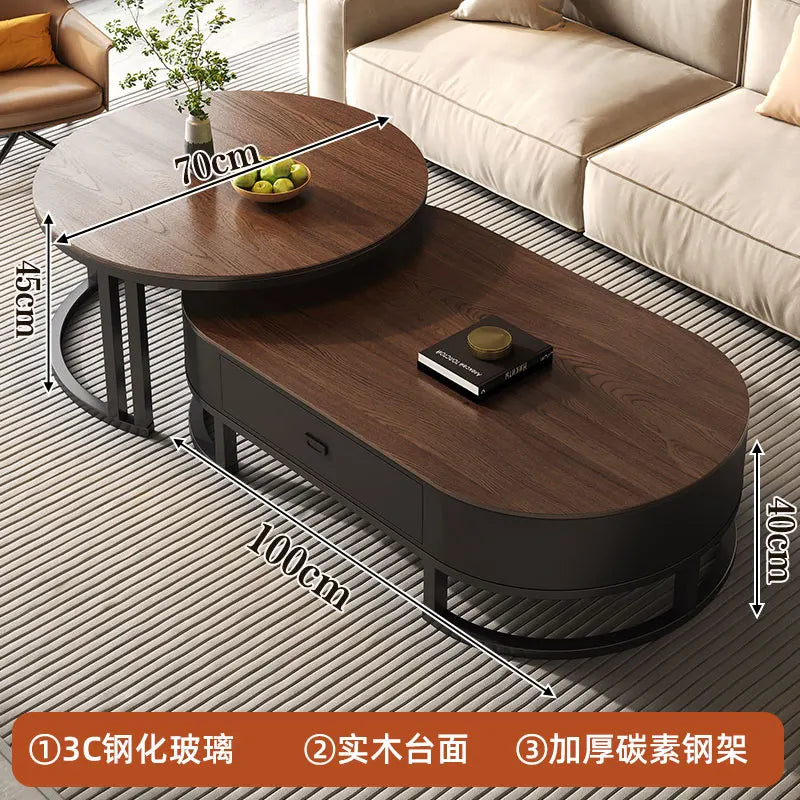 QWC Modern Nordic Wood Coffee Table With Built In Storage
