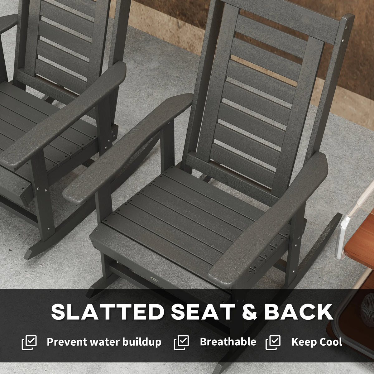 Outsunny Outdoor HDPE High Back Patio Rocking Chairs Set